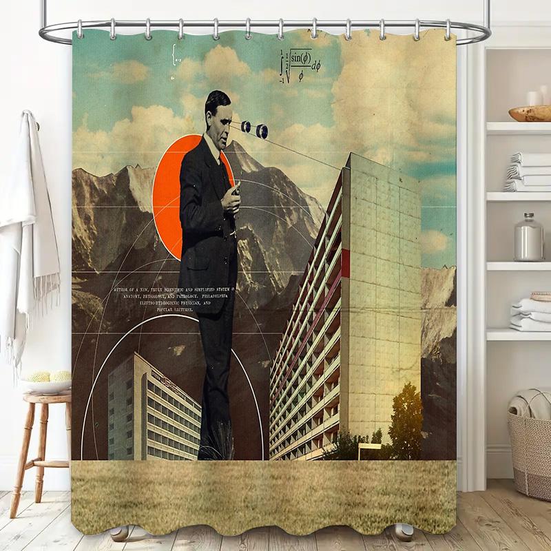 Modern Architecture Shower Curtain Abstract Cityscape Backdrop Minimalist Hotel Home Decor Washable Bathroom Fabric Art
