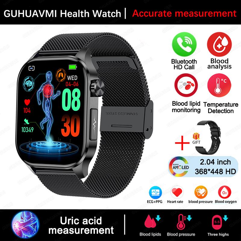 2025 Nowy Smartwatch do Zarządzania Zdrowiem Mężczyźni EKG+PPG Lipid Kwasu Moczowego Monitor Fitness Połączenia Bluetooth Smart Watch