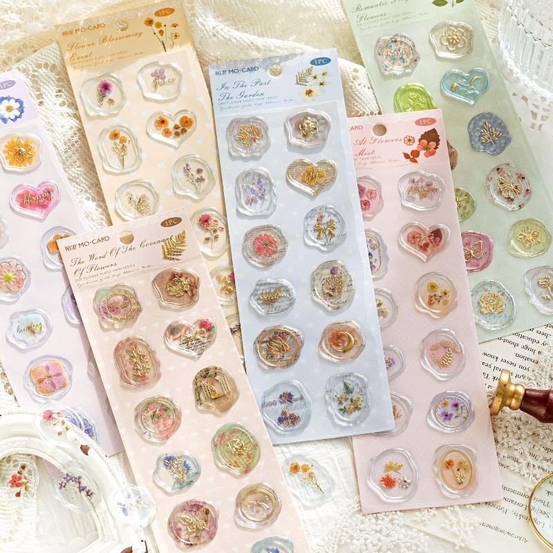 12 sztuk estetycznych woskowych naklejek stemplowych dla dzieci w stylu retro europejskim, seria kwiatowa, naklejka do scrapbookingu, dekoracja DIY, naklejka na kopertę