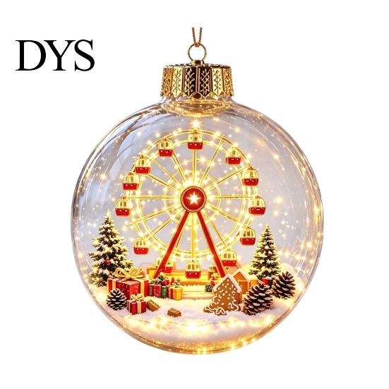 LED Christmas Tree Pendants Glowing Ball Ornaments, 3D Lighted Acrylic Hanging Miniature Scene Ornaments Balls for Mantel Window, Holiday Home