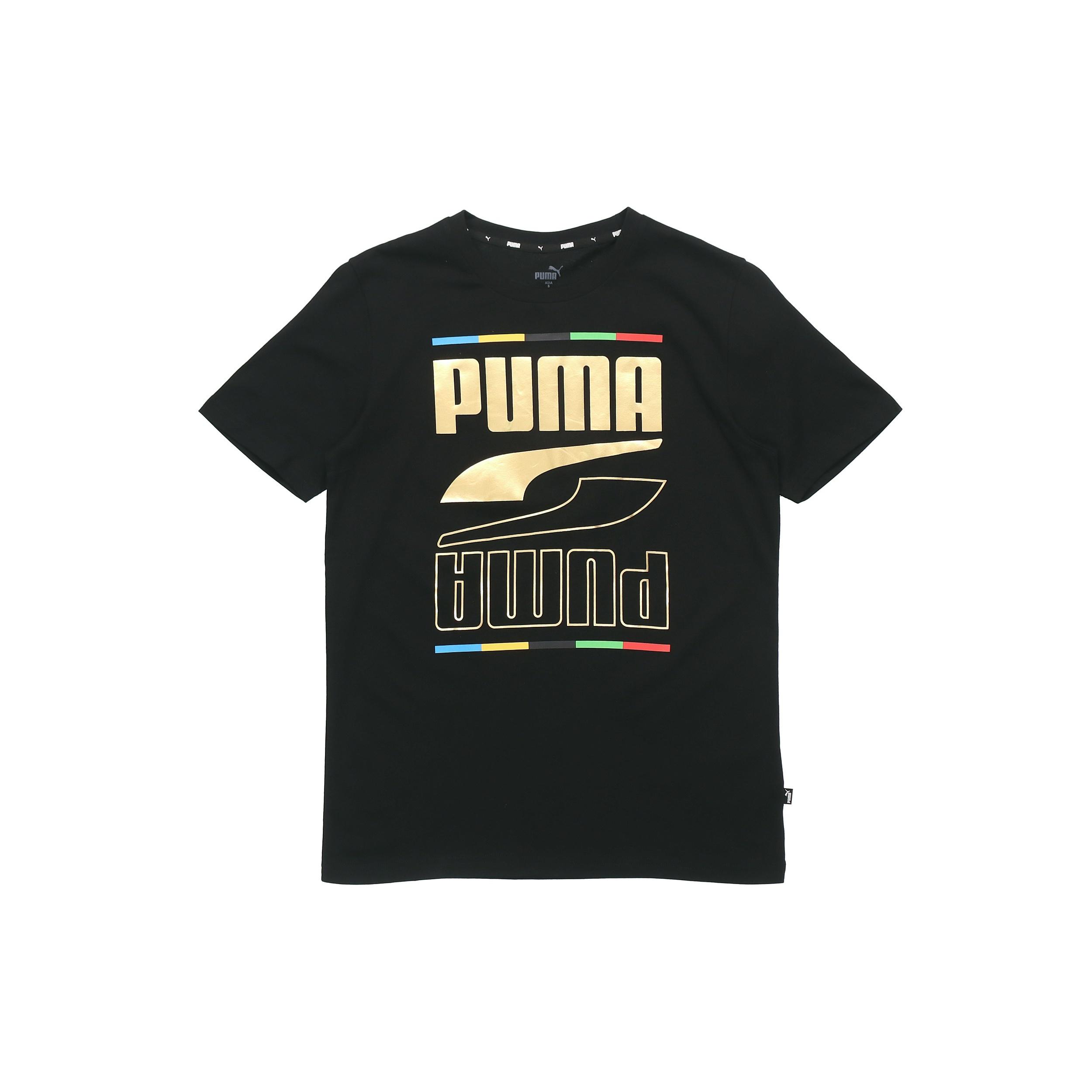 PUMA Bronzing Large Logo Printing Short Sleeve Black Men s 586589-01 S