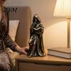 Haunted Bedroom Display Gothic Hooded Reaper Reading Book Resin Statue, Mystical Wizard Skull Figurine Horror Themed Bookshelf Ornament Desktop Decor,