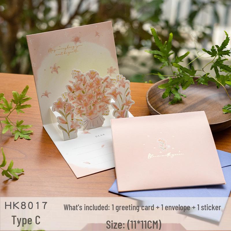Senyu Ye 3D Floral Greeting Card: Fresh Style Birthday Wishes Thank You Card for Teacher