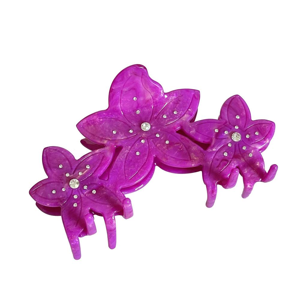 Elegant Floral Design Large Acetate Hair Claw Clip With Sparkling Rhinestones