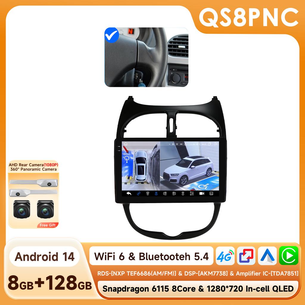OSSURET Snapdragon 6115 Car Radio Autoradio for PEUGEOT 206 206SW 206CC 2001 - 2008 Carplay Android Auto Multimedia GPS 360 Cam Stereo