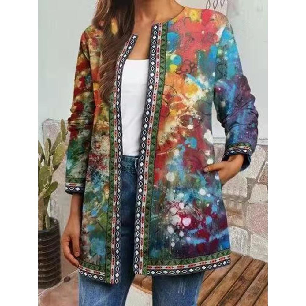 

GMXIA осень зима винтажный этнический стиль принт большой размер куртка кардиган женская одежда XXL