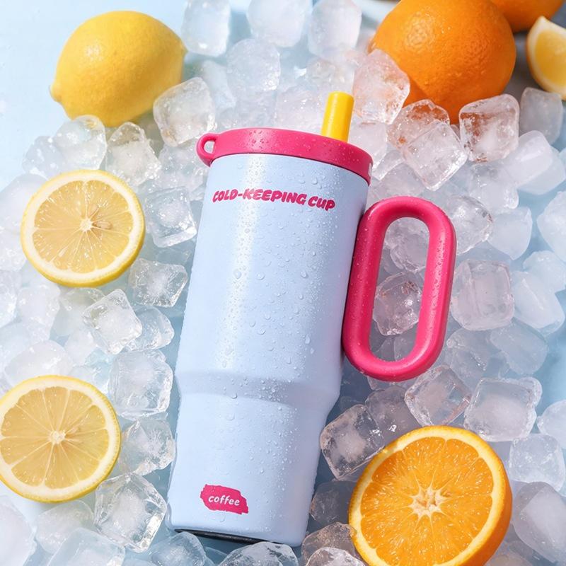 1Pcs 750Ml Large Capacity Coffee Cup Portable Water Cup With Straw 316 Stainless Steel Insulated Cup Cold & Retention
