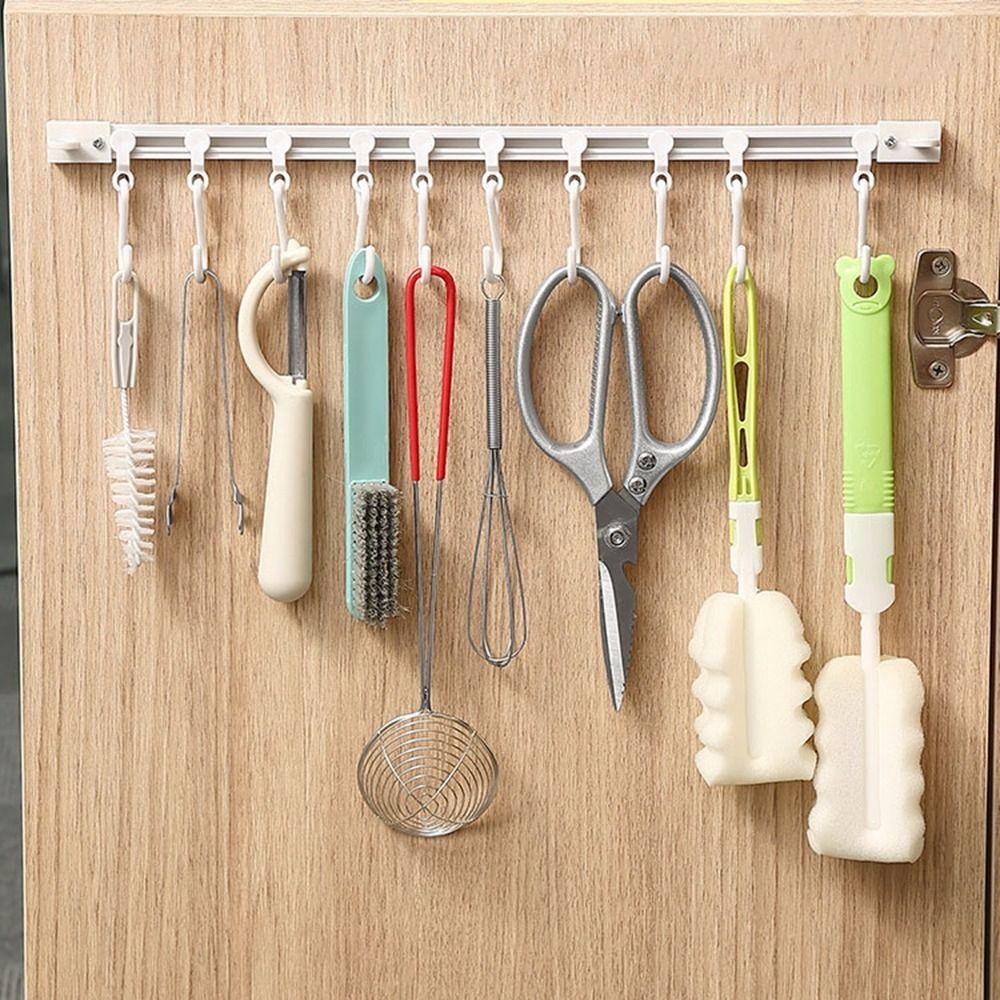 Plastic Track Row Hooks Self-adhesive Cabinet Hook Multifunctional Long Row Hook Kitchen
