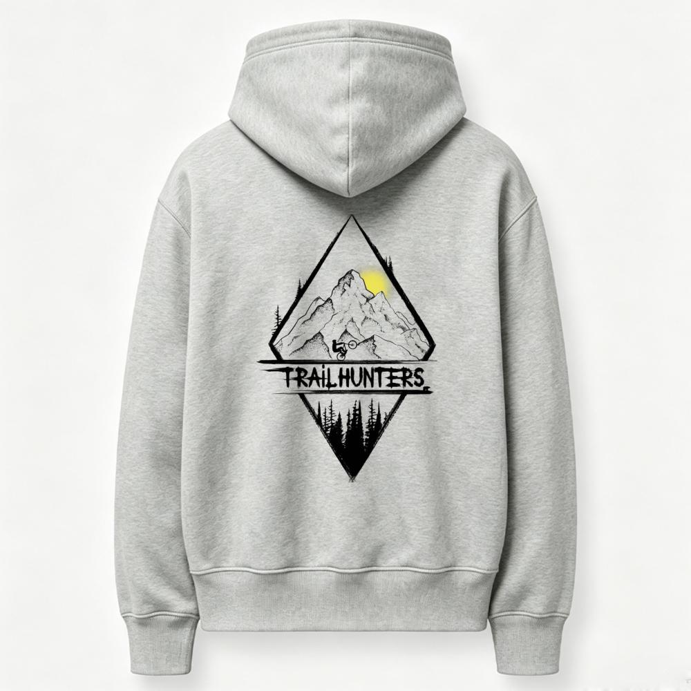 Trailhunters Mountain Forest Graphic Hoodie Back Print Long Sleeve Pullover Sweatshirt Outdoor Hiking Casual Streetwear Hooded