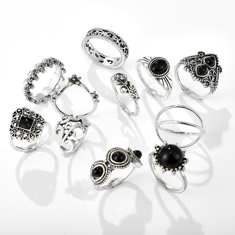 Ring Set Silver Jewelry Gift Retro Punk Boho 02 11 Pcs