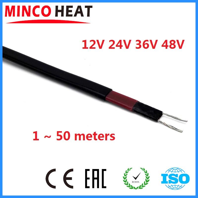 MINCO HEAT 1~50 metrů DC 12V 24V 36V 48V Nízké napětí Samoregulační topný kabel Ochrana potrubí proti zamrznutí Teplý drát
