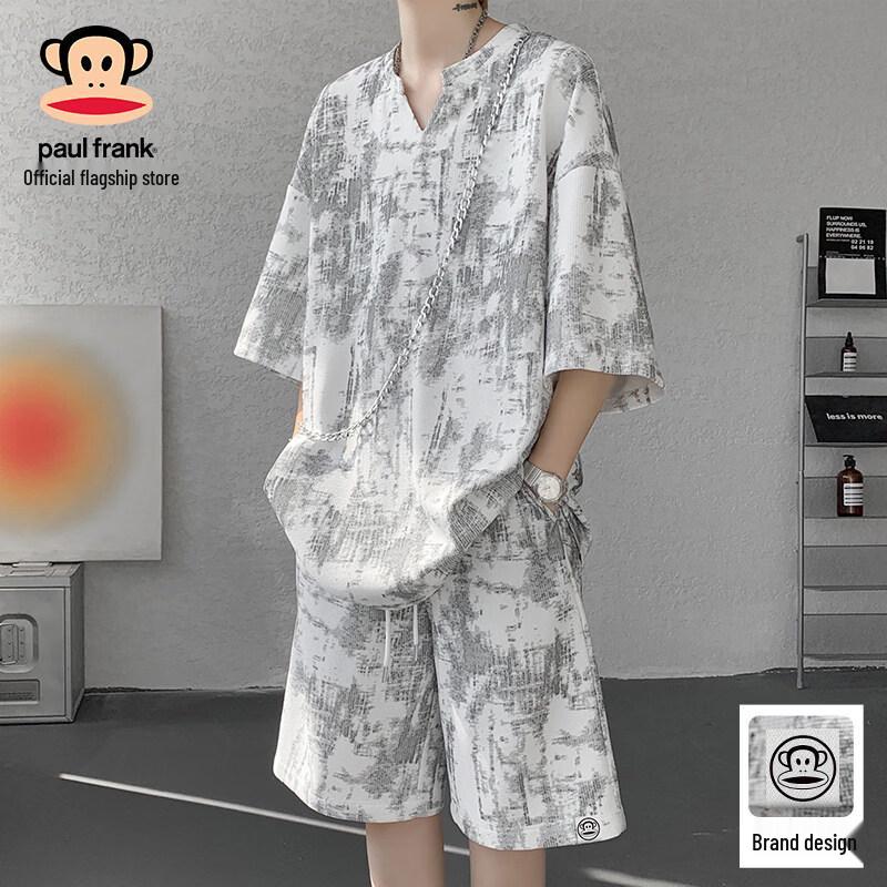 Paul Frank Men s Ice Silk Loose Casual Two-piece Set 4XL