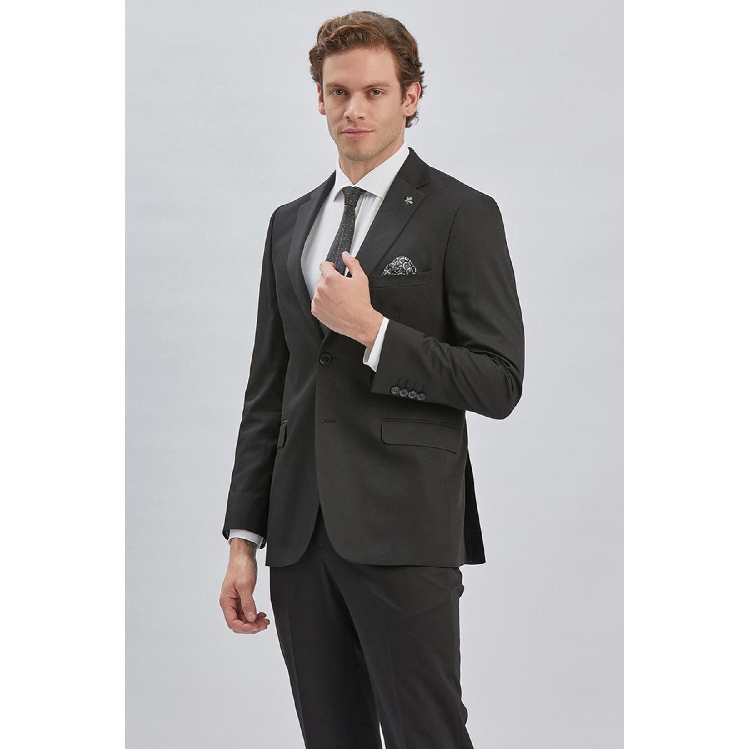 

Black Gabardine Mono Collar Lined 6 Drop Comfort Fit Relaxed Cut Suit 1001229010 46 чорний