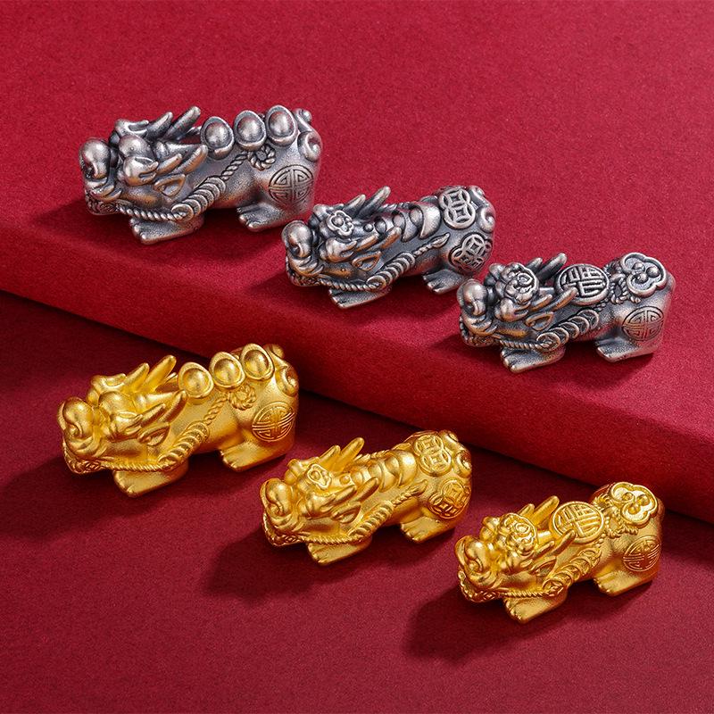 S999 Sterling Silver Pi Xiu Wealth Attracting 3D Ingot Bracelet Accessory