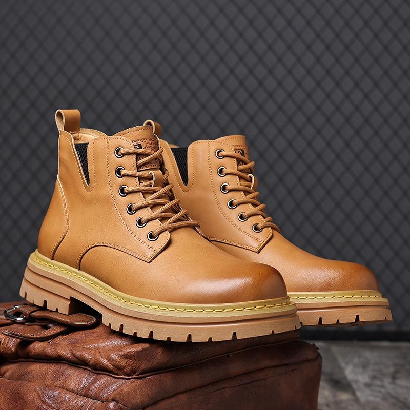 Fashion Autumn Winter Retro Platform Leather Snow Boots for Men Designer Soft-soled Men's Cotton Shoes Fashion Non-slip Ankle Boots Male