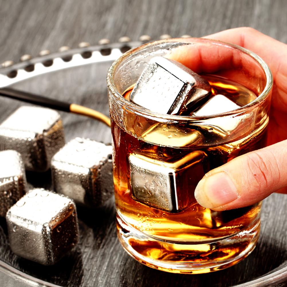 Food Grade Stainless Steel Ice Stone Party Bar Ice Cubes for Wine Beer Whiskey Drinks4Pcs