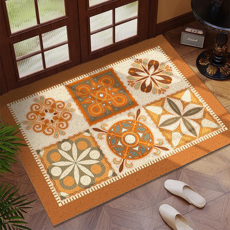 Vintage Floral Pattern Door Mat with Retro Geometric Designs Floor Mat for Home Entrance Decor Adding Classic Charm
