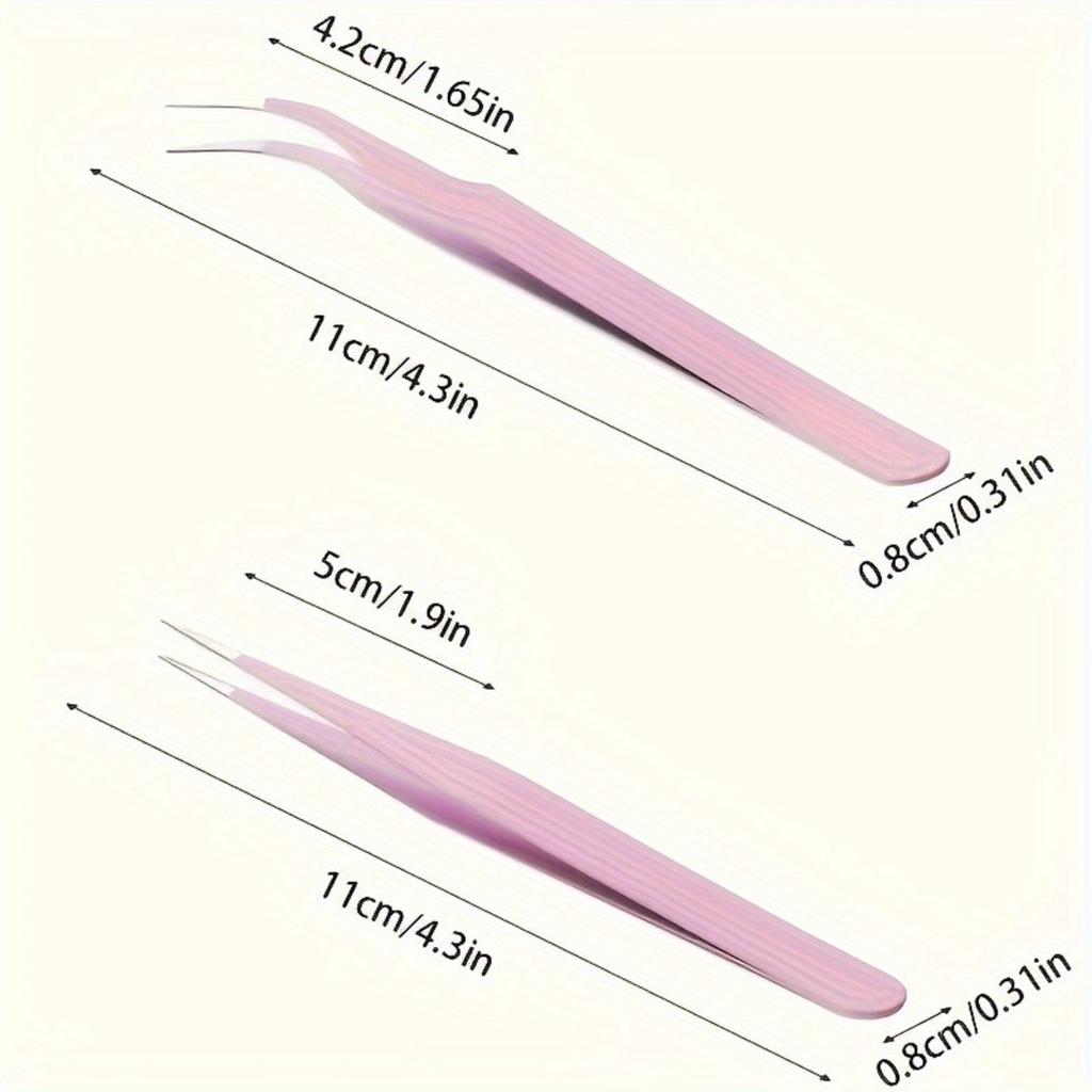 2 szt. Precyzyjne Pęsety ze Stali Nierdzewnej, Kolorowy Scrapbook, Prosta i Zakrzywiona Główka, Różowy/Niebieski/Fioletowy/Biały/Czarny