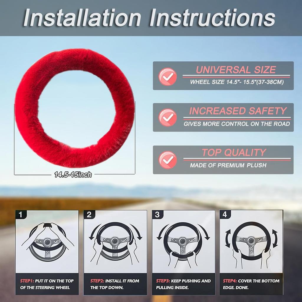 Fluffy Car Steering Wheel Cover,Steering Wheel Cover For Women Soft Plush Steering Wheel Cover Fashion Car Interior Decor Accessories Suitable For 15