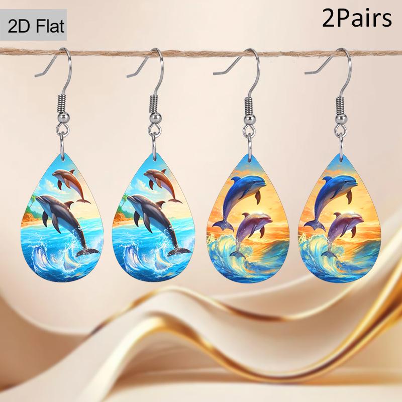 

Ocean Style Dolphins Pattern PU Leather Earrings Fashion Earrings Holiday Gifts for Friends Party Fashion Accessories Elegant Earrings Party Earrings 2 Pairs