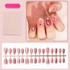 30Pcs Rhinestones Bows Press On Nail Short Almond Shape With Metallic Cats Eye Effect