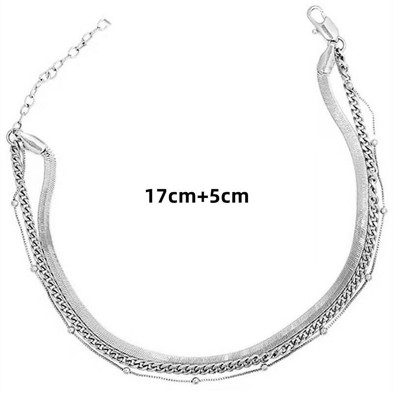 

Fashion trend accessories female creative three-piece foot accessories, flat snake bone chain copper bead chain anklet