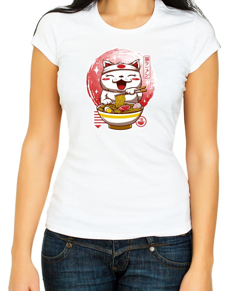 

Kawaii Anime Cat Shirt Japan White/Black Women s 3/4 Short Sleeve T-Shirt F535 M
