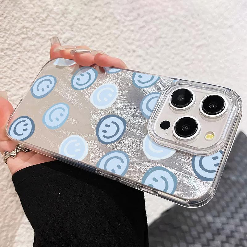 Blue Smiley Phone Case New Apple 17 Feather Protective Case Iphone15/16plus Niche Non-collision Model