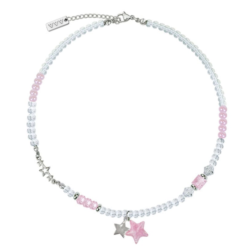 VVV Glitzer Doppelstern Klarperlen Halskette