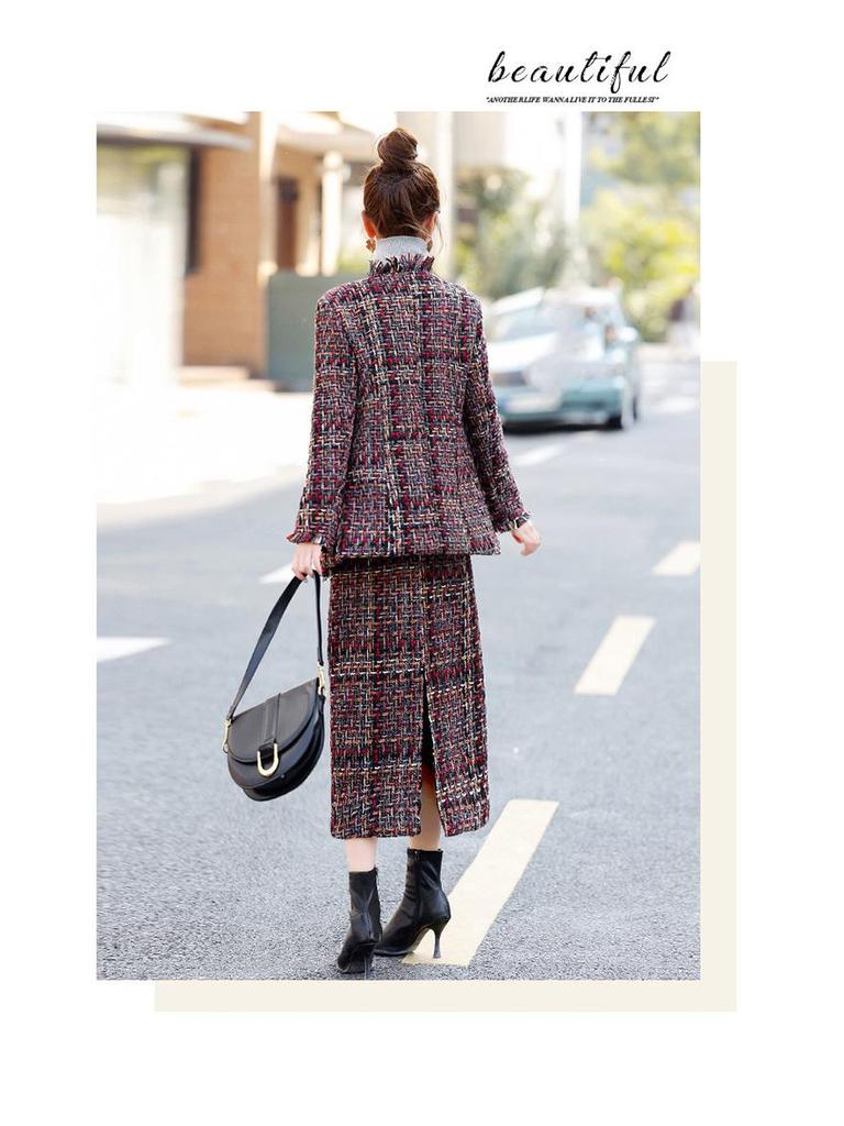 Schickes Winter-Plaid-Jacken- & Rock-Baumwollset HM2872