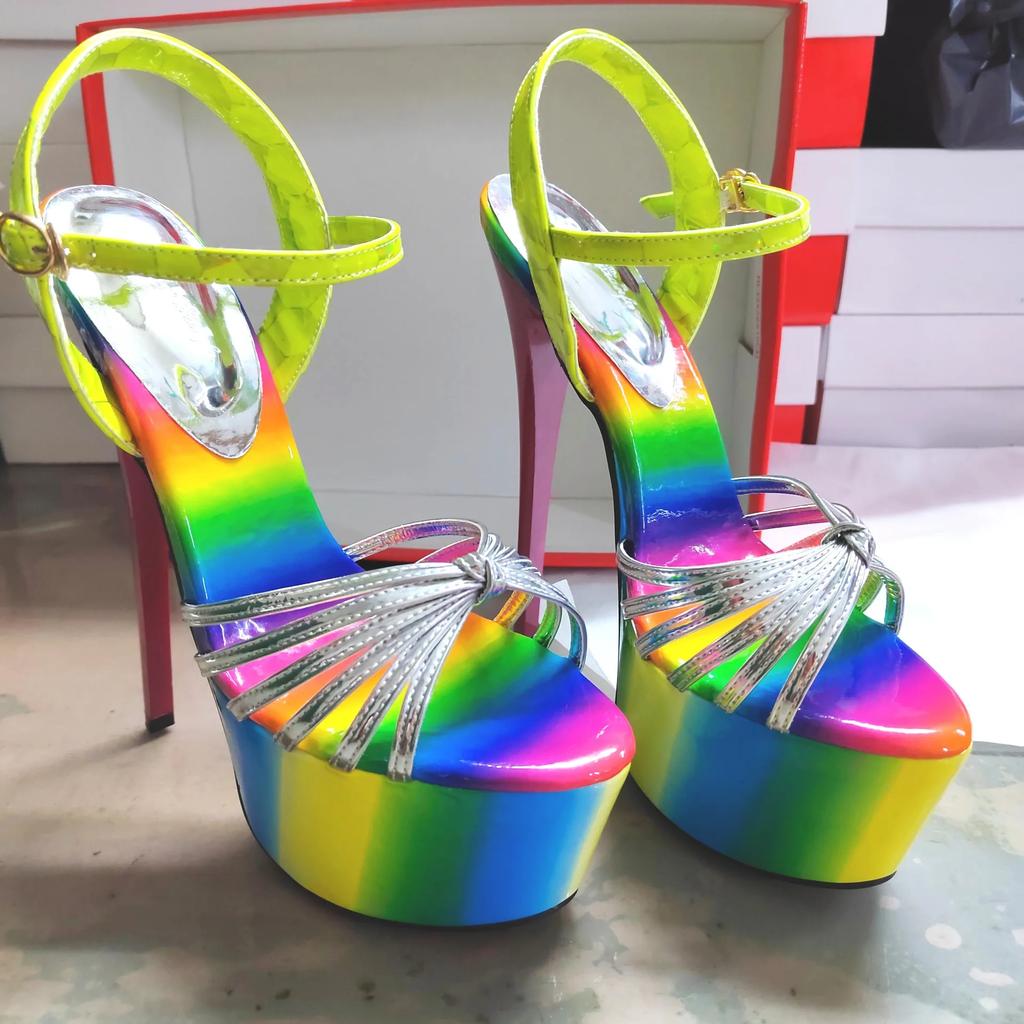 Fashion Women Shine Electroplated Heel Sandals Pole Dance Shoes Sexy Stripper Nightclub High Heels 19CM Exotic Models Shows