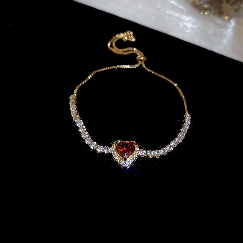 Peach Heart Love Bracelet Women's Fashion Temperament Zircon Bracelet Light Luxury Link Chain Bracelets Wristband Jewelry K-