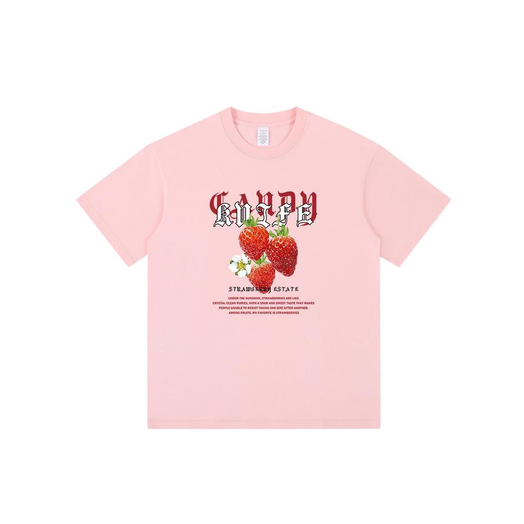 Unisex American Retro Hong Kong Style Strawberry Print T-Shirt - Summer Loose Fit