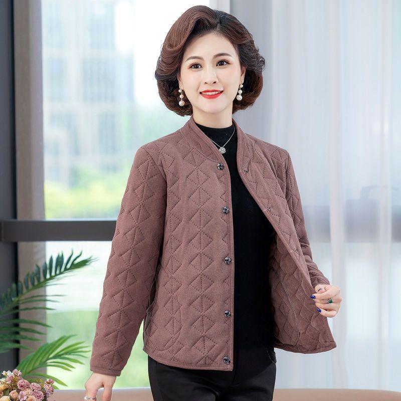 Middle Aged Women's Winter Cotton Coat Mom's Wear Thermal Inner Liner Warm Jacket with German Velvet and Silk Cotton