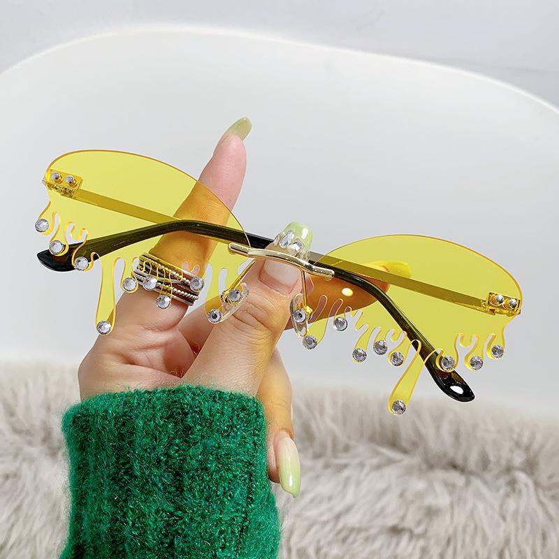 Ochelari de soare Personalizați Lacrimi Metal Fără ramă Ochelari de soare Punct Diamant Minge Ochelari Amuzanți