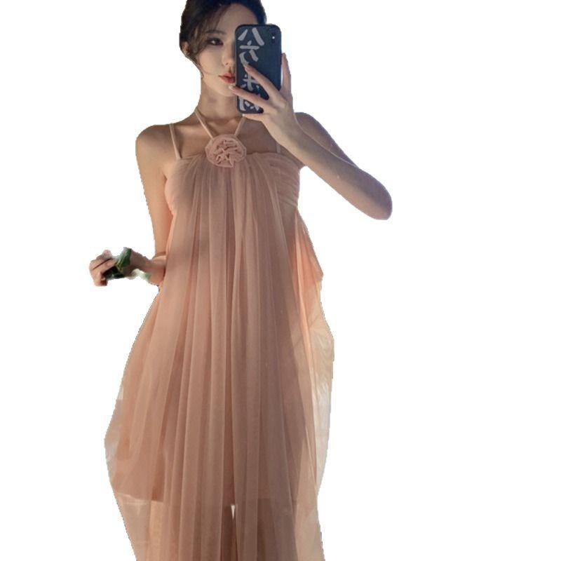 Abito a Rete Rosa Fairy Beauty con Bretelle a Collo Alto Abito da Sposa Mattutino Velo Vestito per Festa di Compleanno