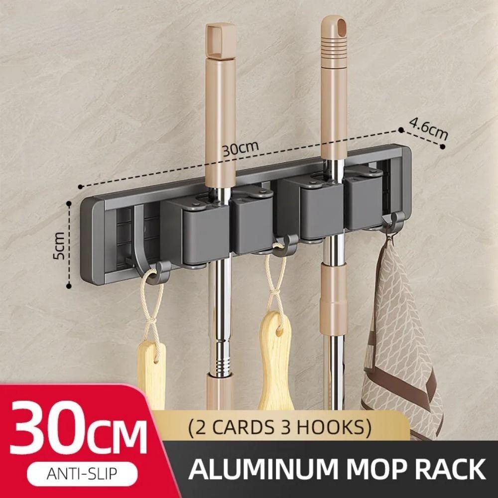 Держатель для швабры Крючки для хранения принадлежностей для ванной комнаты Крючок-зажим Органайзеры Слоты для вешалок Держатель для швабры 30cm чёрный