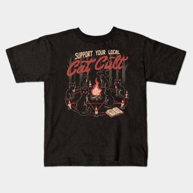 Boys Girls Soft Cotton Graphic Tees Support Your Local Cat Cult Breathable Daily School Wear Kids T-Shirts