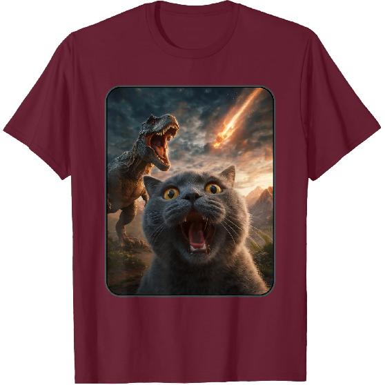 Cat Selfie with T-Rex Dinosaur Funny Cat T Rex Shirt Meme T-Shirt