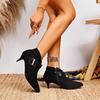 Fashion Fashion Metal Belt Buckle Decoration Ankle Boots Women 2025 Autumn Sexy Pointed Toe High Heel Boots Suede Side Zip Booties