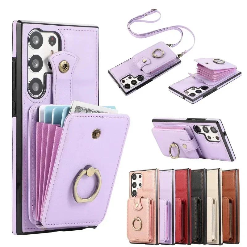 Crossbody Leather Phone Case for Samsung S23 FE S24 S22 Plus S25 Ultra A15 A33 A25 A16 A06 A36 A26 A56 Wallet Card Holder Cover