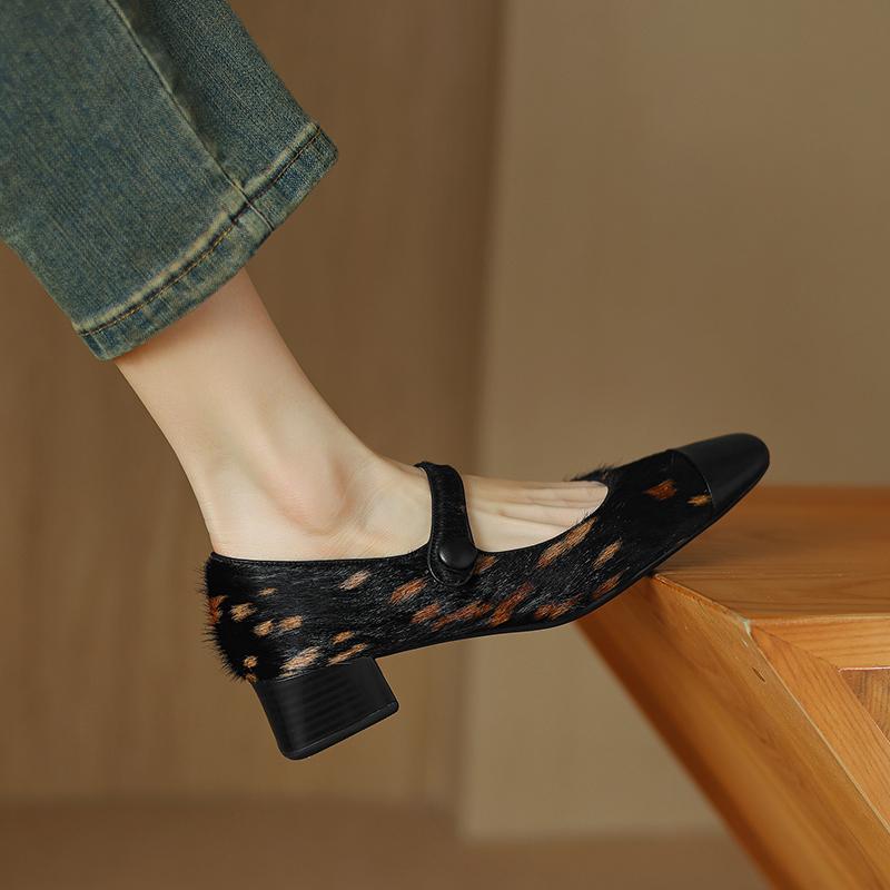 Fashion Large Size 34-41 Women's Horsehair Mary Jane Pumps 4cm Thick Low Heel High Quality Soft Comfortable Daily Shoes for Woman Sale