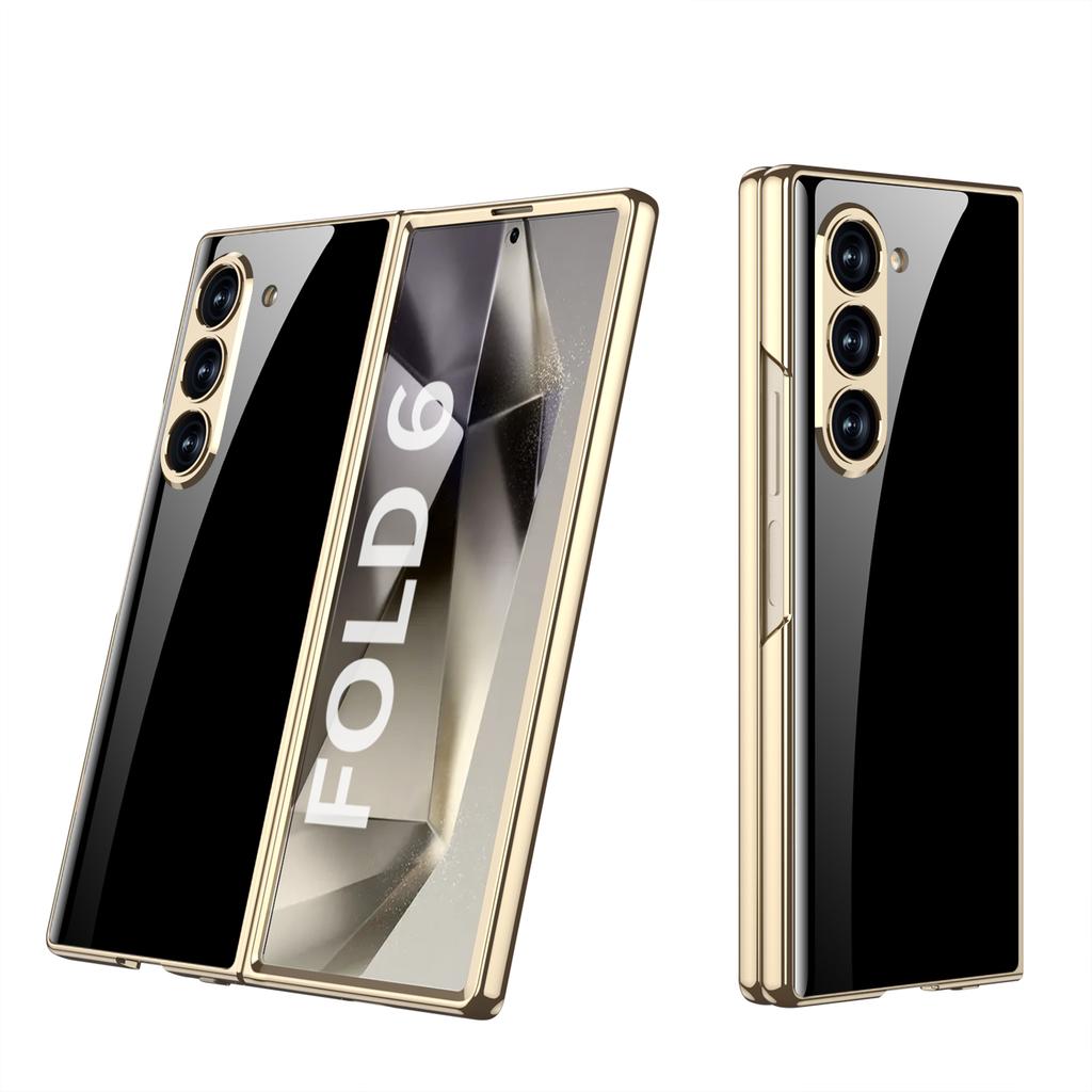 Luxury Plating Painted Glass Case For Samsung Galaxy Z Fold 7 6 5 Higher Lens Protective Plastic Cover For Galaxy Z Fold7 Case