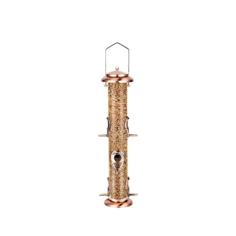 6 Port Metal Bird feeders for Multiple Birds Durable Proof Easy to Fill with Lift Cover and Clean transparents Tube Stable Hanging Design