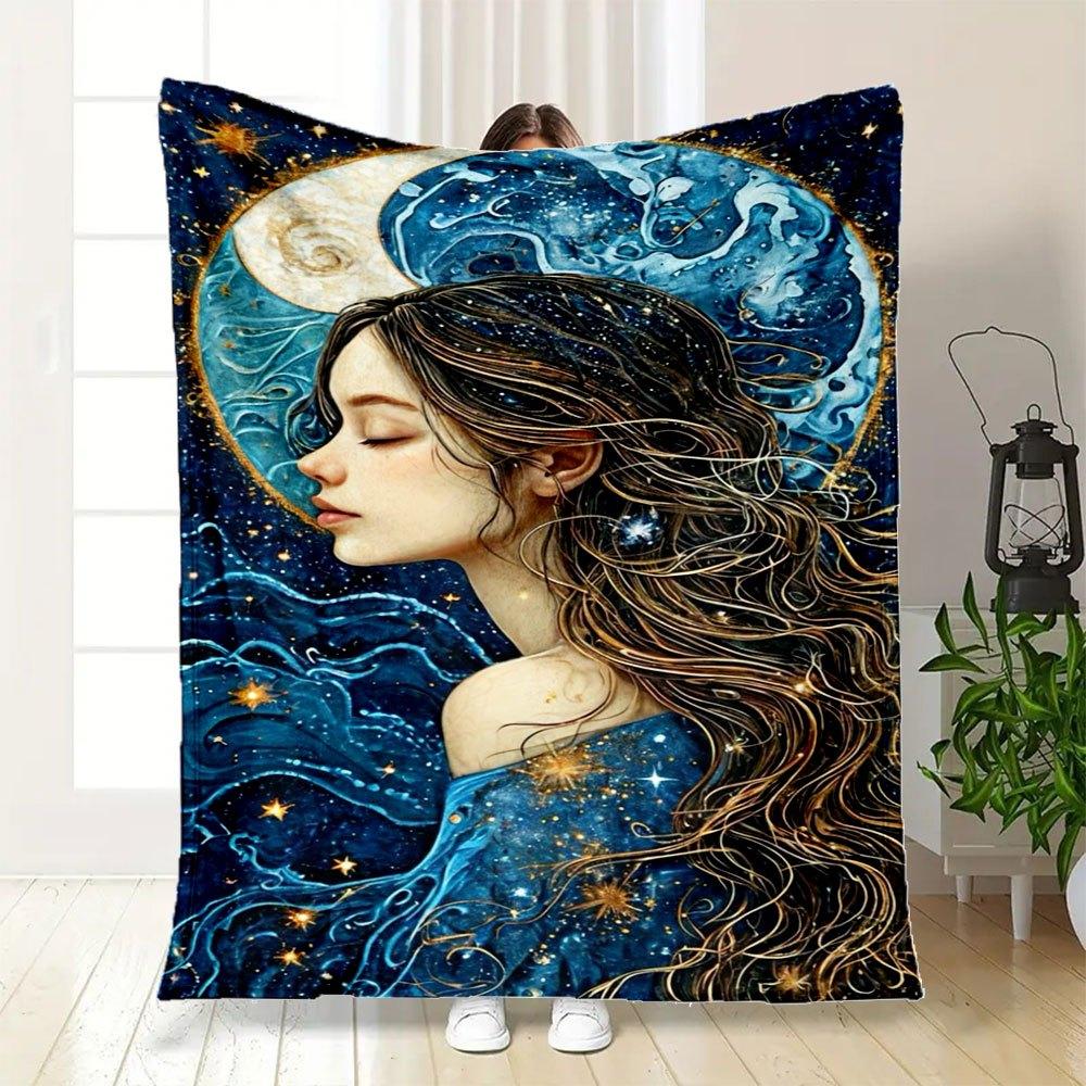 "Starry Night Dream: Celestial Moonlight Earrings"Blanket Flannel Throw Blanket for Sofa, Bed, Travel, Camping, Office, Couch, Chair, And Be