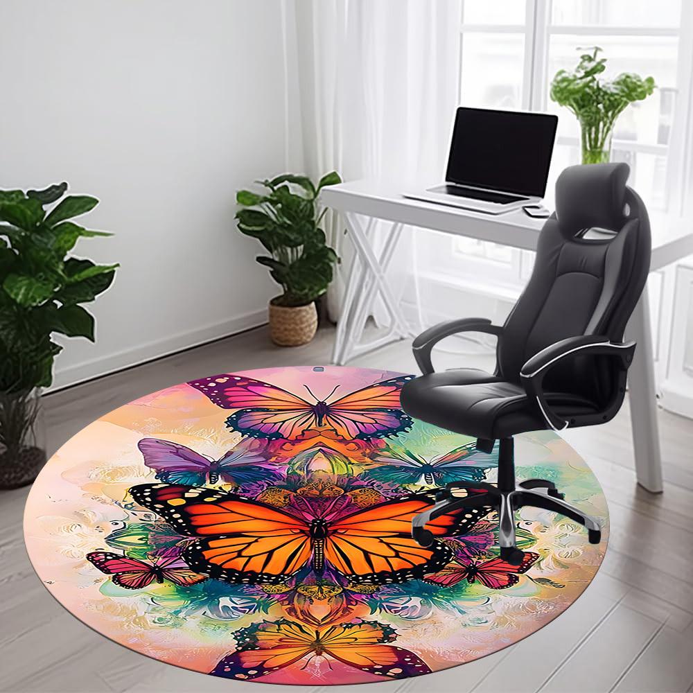 1pc Butterfly Artwork Office Round Area Rug, Indoor Mat Suitable ForOffice, Under Office Chairs Bedroom Living Room Home Decor, Room Deco D153