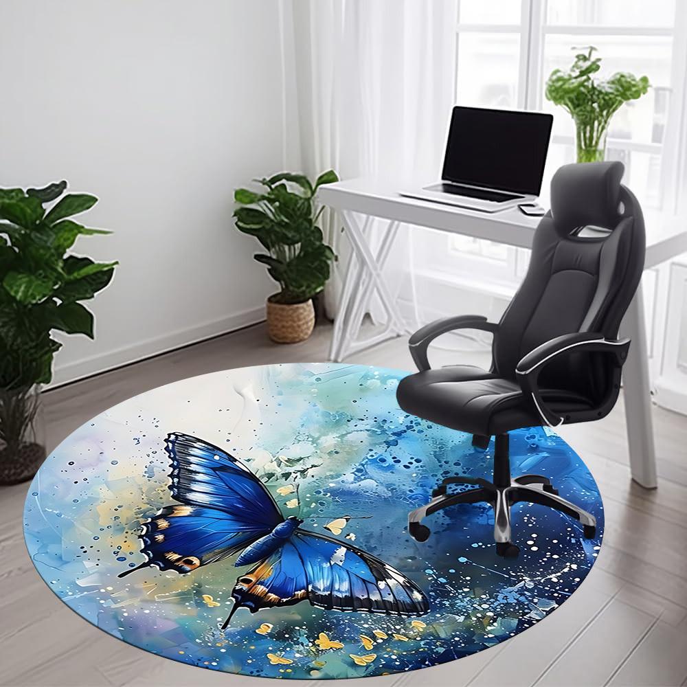 1PC Butterfly Watercolor Office Round Area Rug, Mat Suitable For Office, Under Office Chairs Bedroom Living Room Home Decor, Room Deco