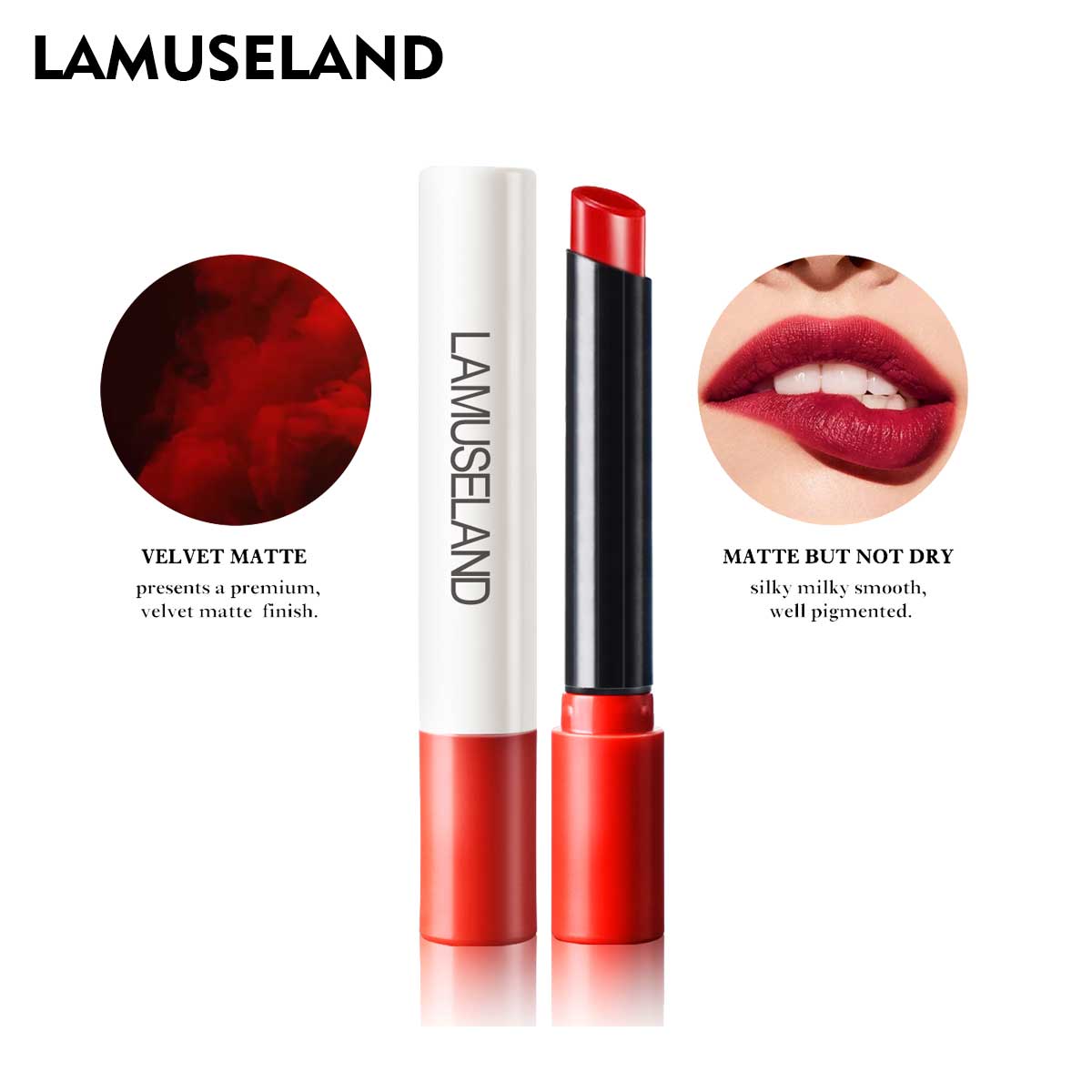 

LAMUSELAND Красная матовая губная помада в форме дымчатой ​​трубки 1,7 г #LA1003
