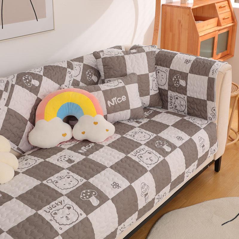 Plaid Sofa Cushion Four Seasons Universal Non-Slip Simple Modern All-Inclusive Anti-Scratching Cute Cushion Set Cover Cloth
