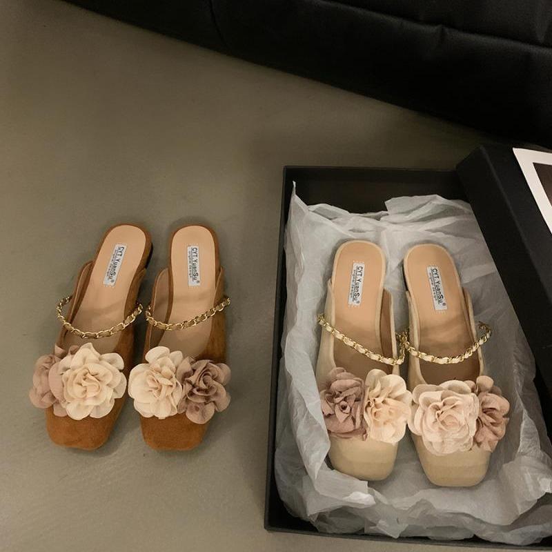 Flat Bottom New Chinese Style Flat Bottom Bag Head Half Support Shoes Women's Shoes Wear 2025 New Internet Celebrity Temperament Small Sandals